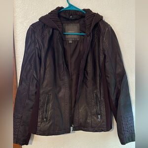 Maurice’s maroon hooded leather jacket